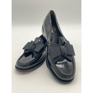 G.H. Bass Womens Weejuns Black Patent Leather Loafers With Grosgrain Bows Size 6
